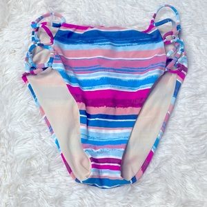 Vanilla Beach Pink Blue High Waisted Striped Bikini Bottoms Size Medium